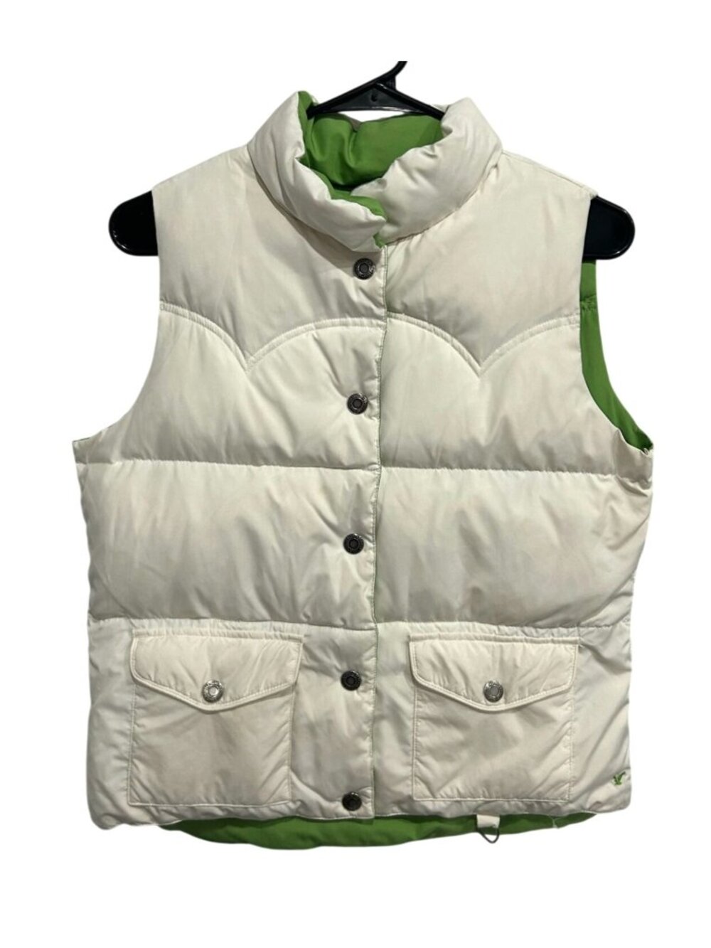 American Eagle Outfitters Small Reversible White Green Down Puffer Vest Cozycore